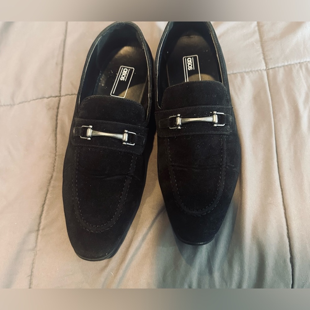 Asos black slip on fuax suede dress loafer Wide Fit 10.5